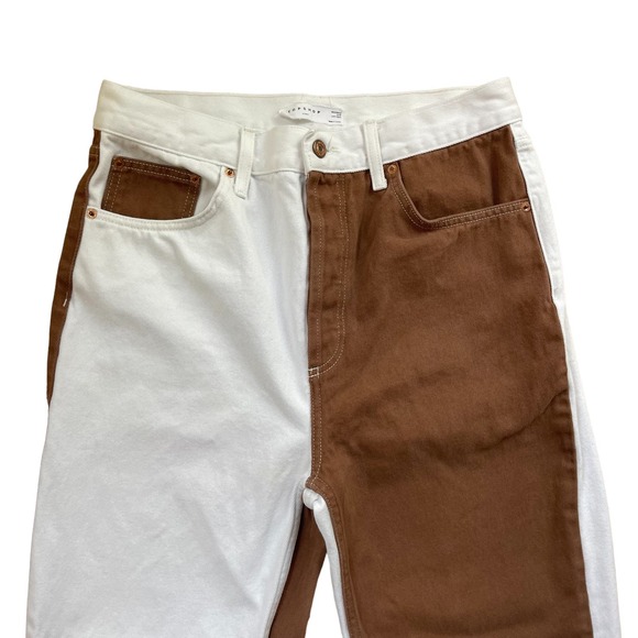 Topshop Kort High Waisted Colorblock Straight Leg Jeans Brown women’s size 30 - Picture 3 of 7